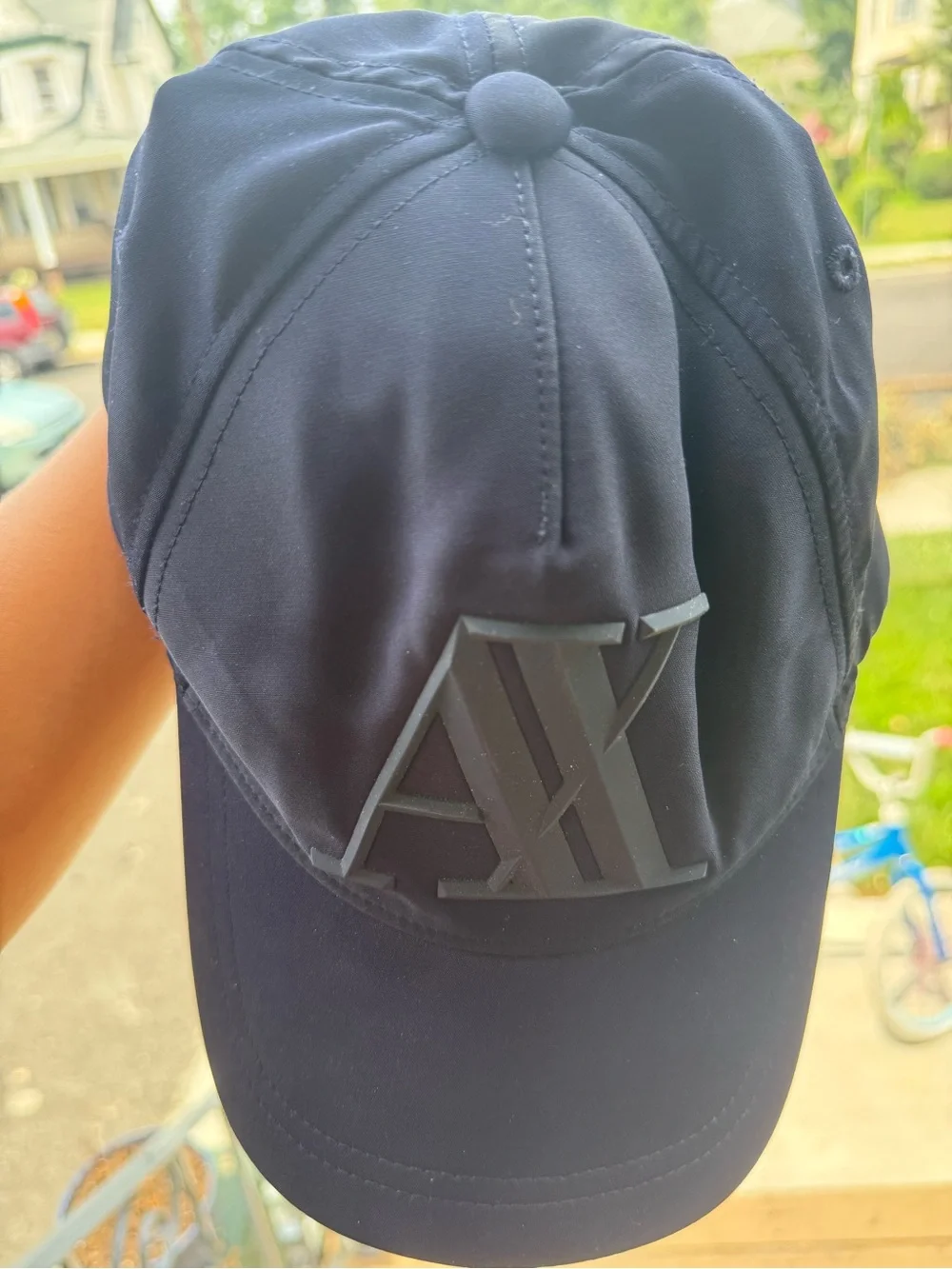 Armani Exchange Navy Blue Men’s Baseball Cap with Raised AX Logo
